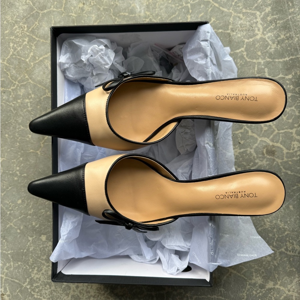Tony Bianco Shirley Black and Tan Heels with bow